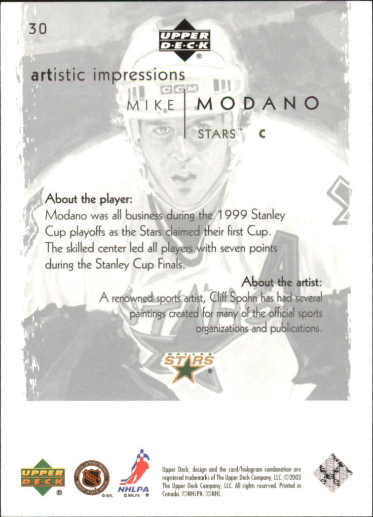 2002-03 UD Artistic Impressions #30 Mike Modano back image