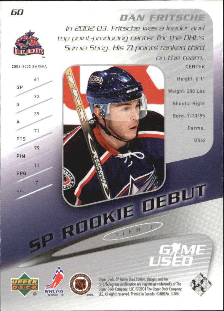 2003-04 SP Game Used #60 Dan Fritsche RC back image