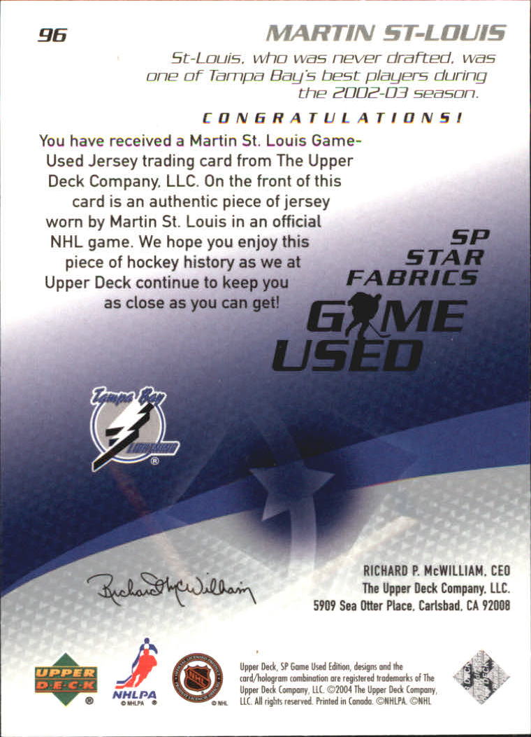 2003-04 SP Game Used #96 Martin St. Louis JSY back image