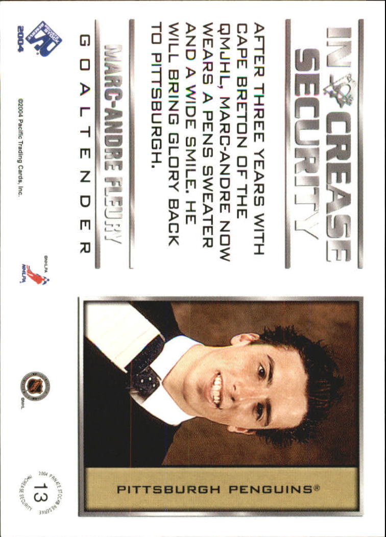 2003-04 Private Stock Reserve Increase Security #13 Marc-Andre Fleury back image