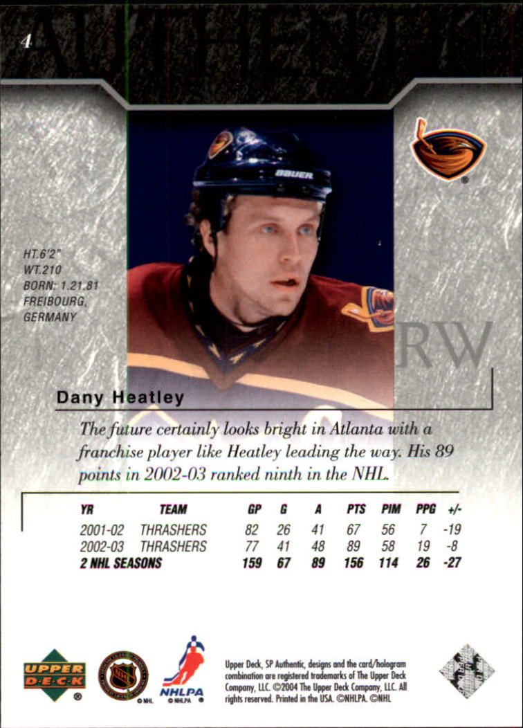 2003-04 SP Authentic #4 Dany Heatley back image