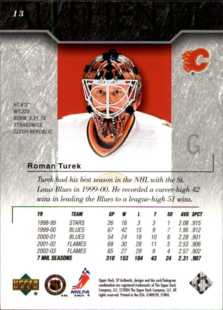 2003-04 SP Authentic #13 Roman Turek back image