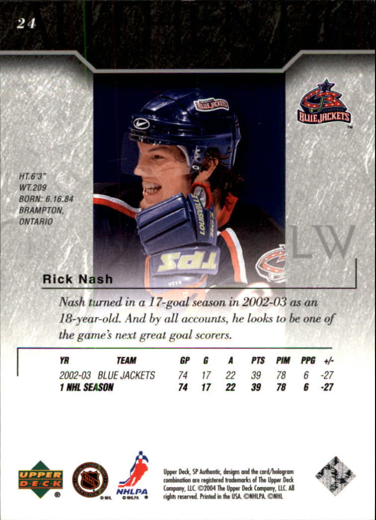 2003-04 SP Authentic #24 Rick Nash back image