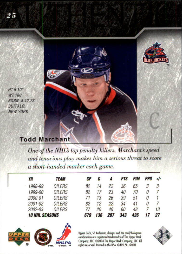2003-04 SP Authentic #25 Todd Marchant back image