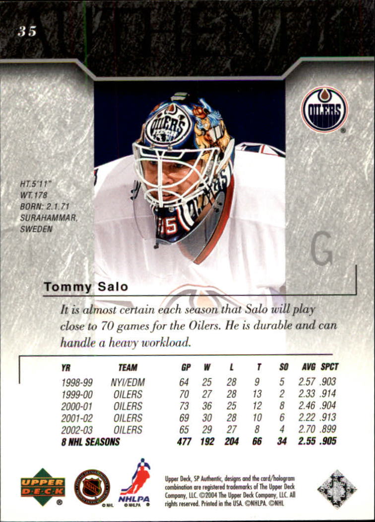 2003-04 SP Authentic #35 Tommy Salo back image