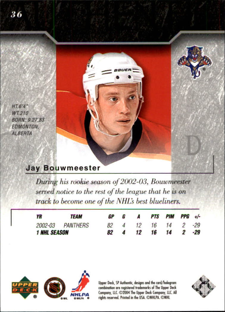 2003-04 SP Authentic #36 Jay Bouwmeester back image