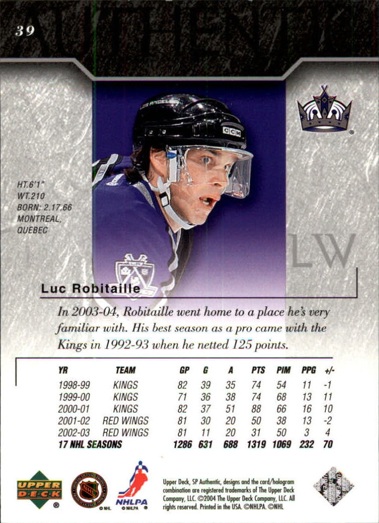 2003-04 SP Authentic #39 Luc Robitaille back image