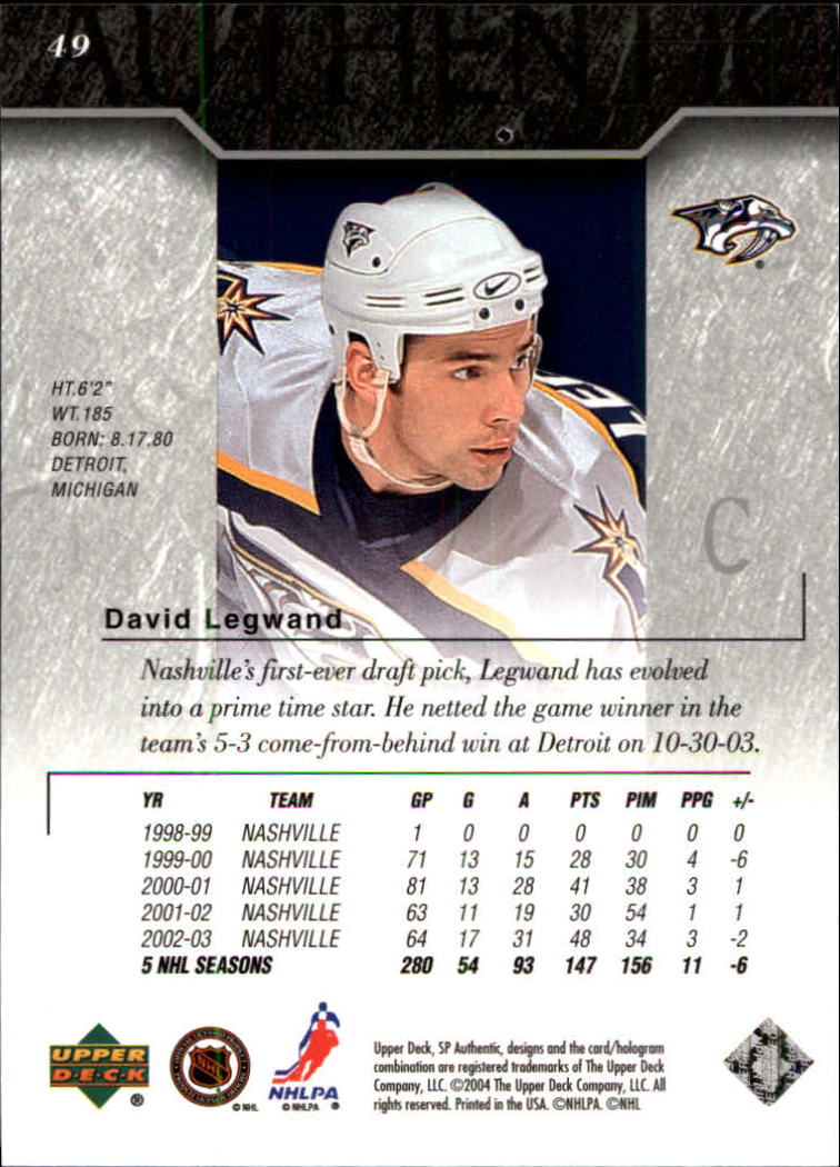 2003-04 SP Authentic #49 David Legwand back image