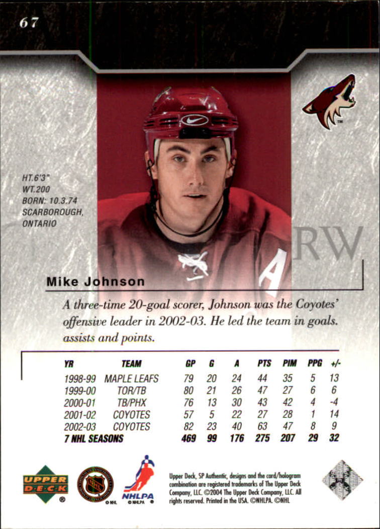 2003-04 SP Authentic #67 Mike Johnson back image