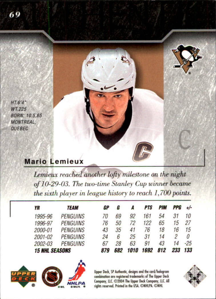 2003-04 SP Authentic #69 Mario Lemieux back image