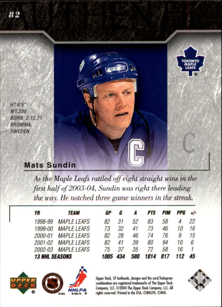 2003-04 SP Authentic #82 Mats Sundin back image