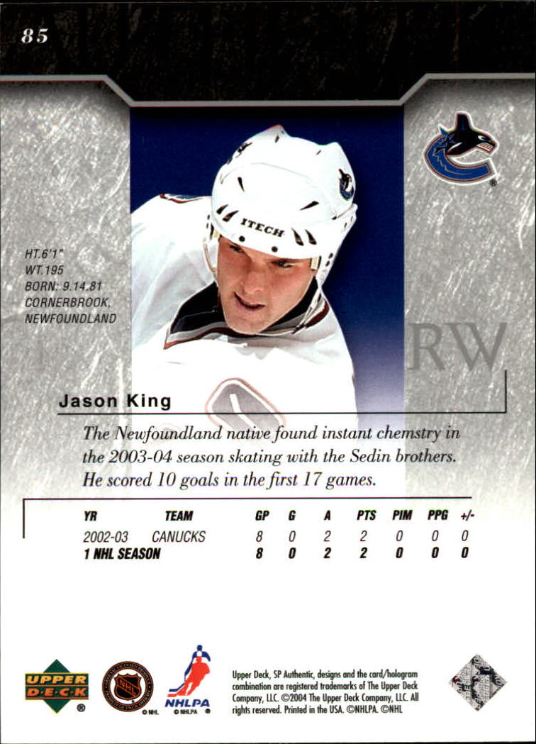 2003-04 SP Authentic #85 Jason King back image