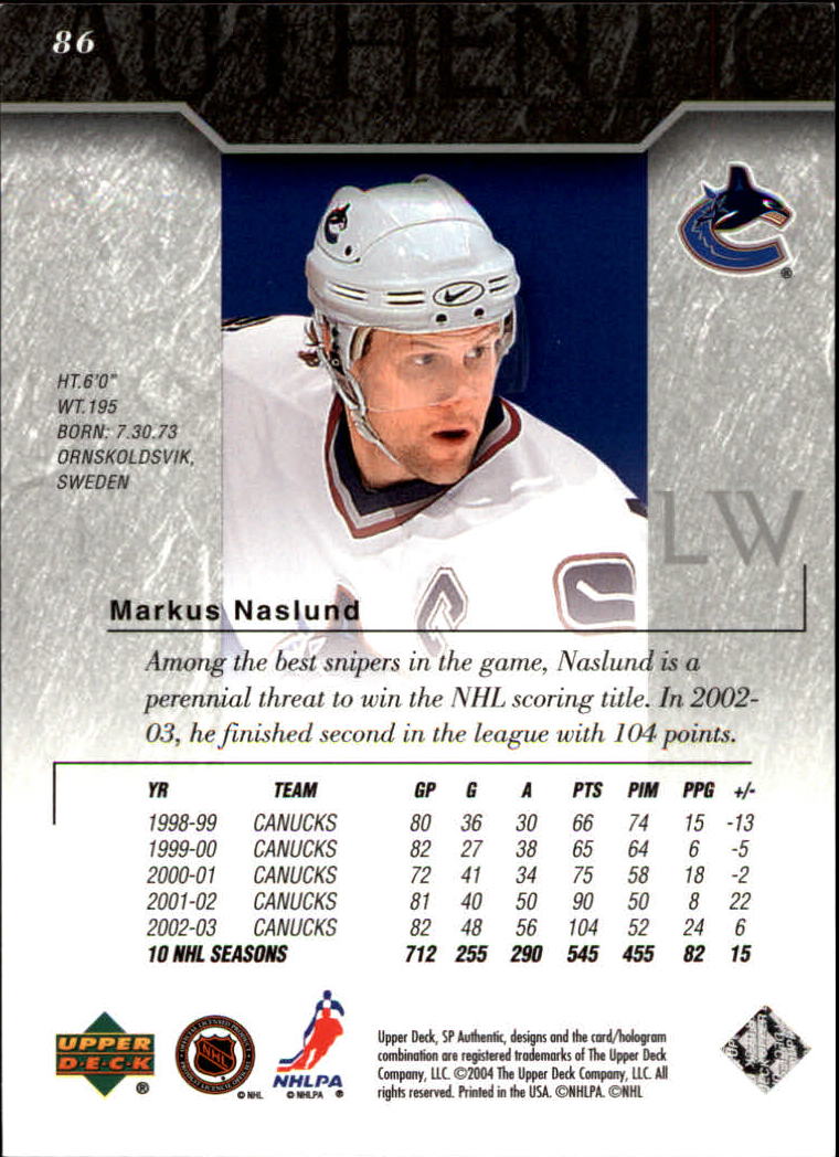 2003-04 SP Authentic #86 Markus Naslund back image