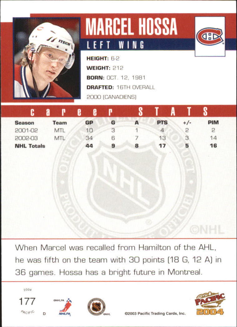 2003-04 Pacific Red #177 Marcel Hossa back image
