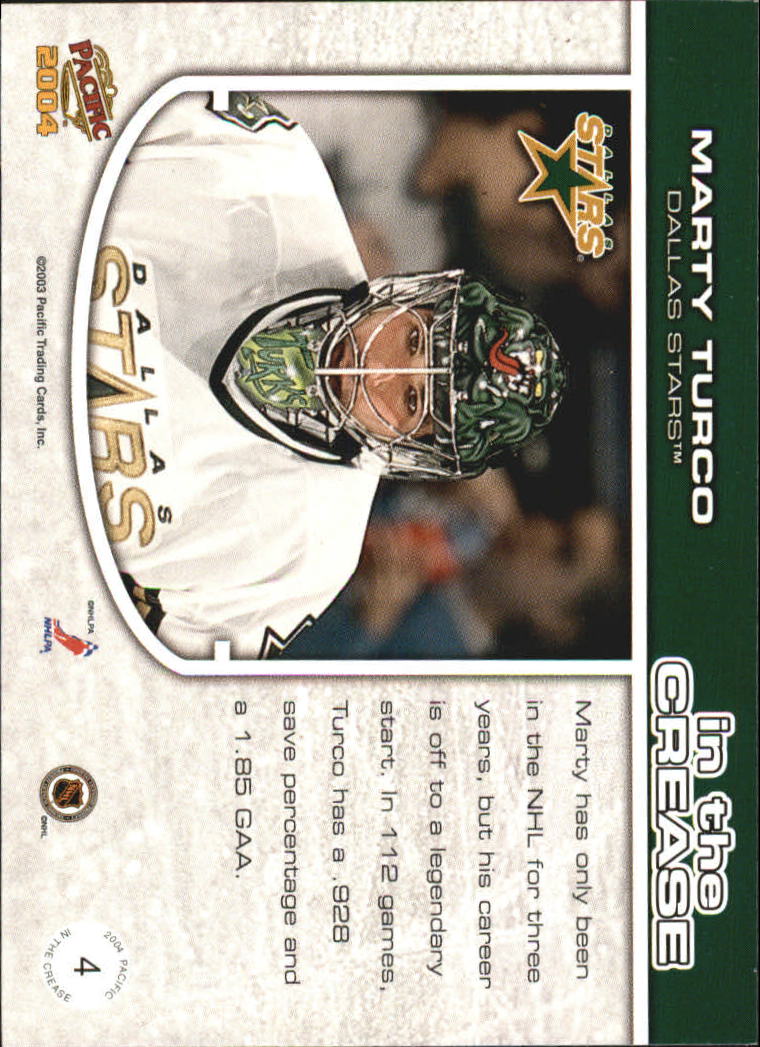 2003-04 Pacific In the Crease #4 Marty Turco back image