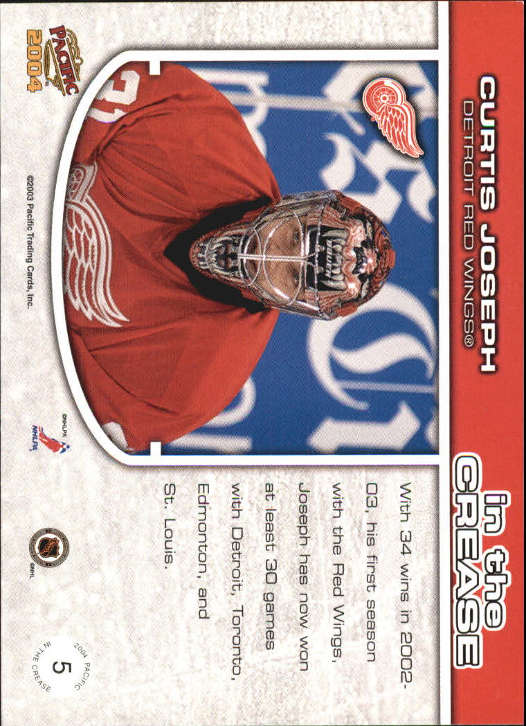 2003-04 Pacific In the Crease #5 Curtis Joseph back image