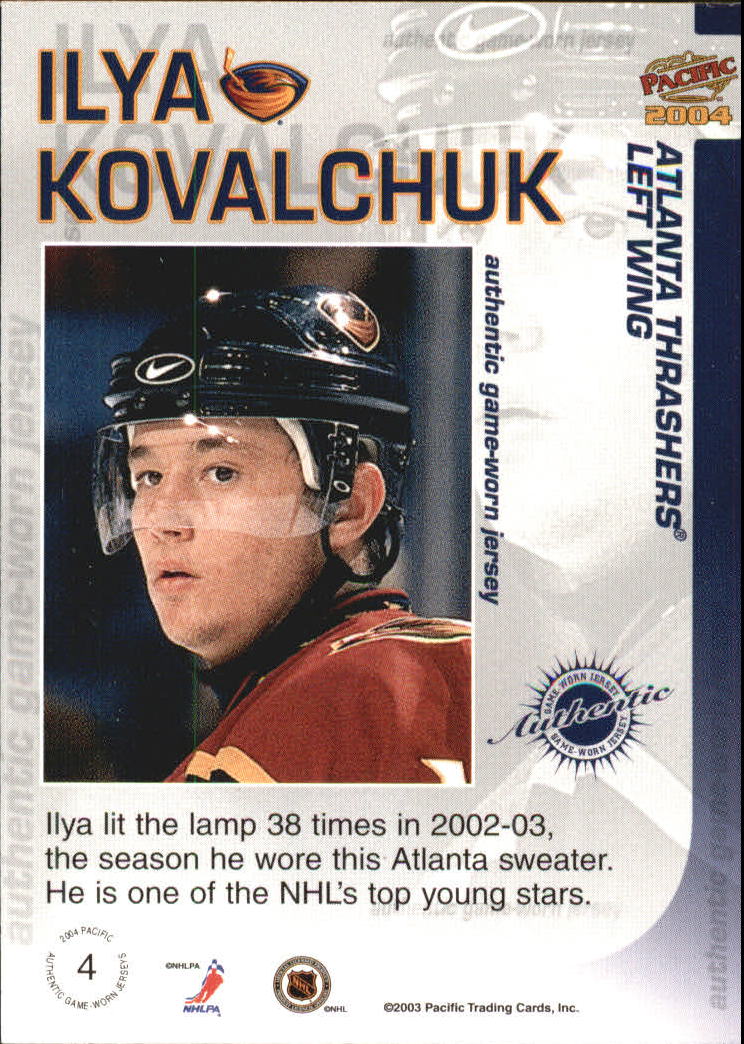 2003-04 Pacific Jerseys #4 Ilya Kovalchuk back image