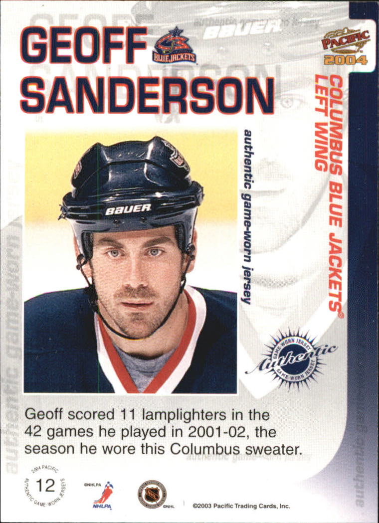 2003-04 Pacific Jerseys #12 Geoff Sanderson back image
