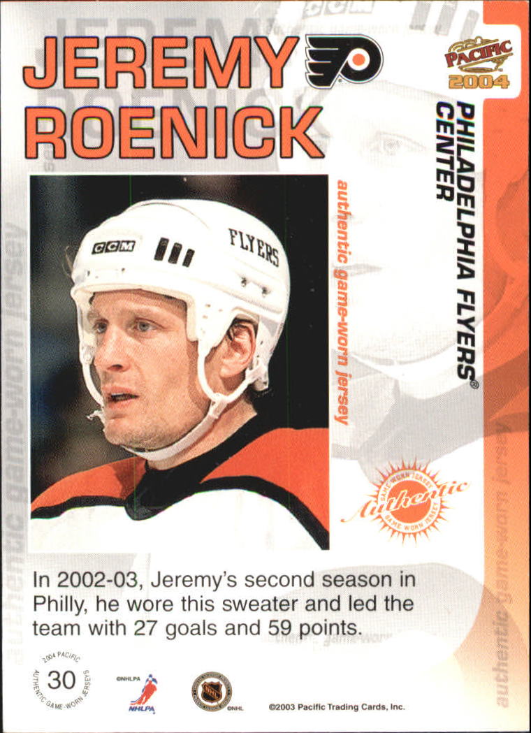 2003-04 Pacific Jerseys #30 Jeremy Roenick back image