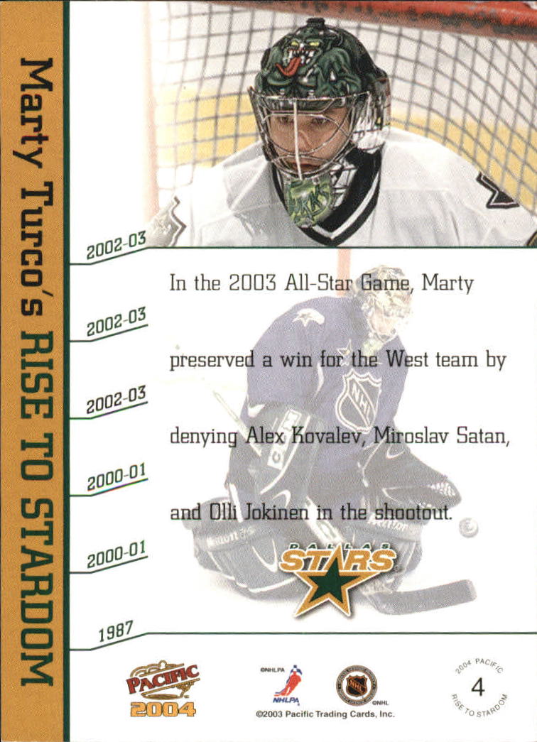 2003-04 Pacific Marty Turco #4 Marty Turco/2002-03 All-Star back image