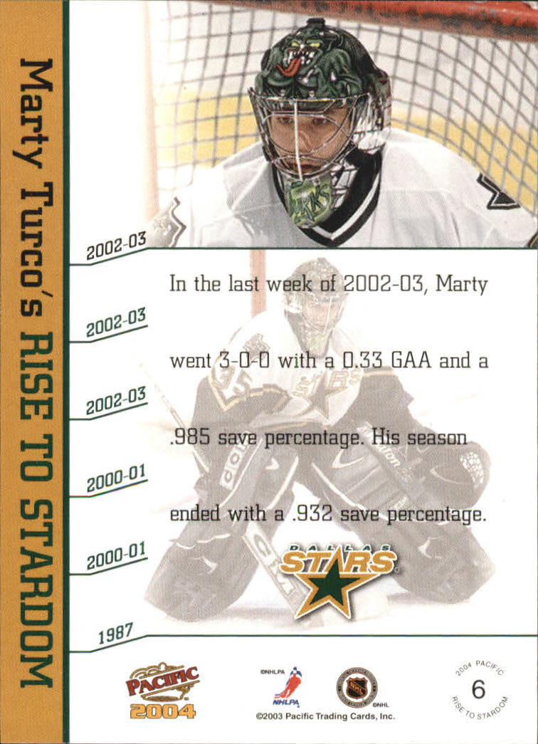 2003-04 Pacific Marty Turco #6 Marty Turco/2002-03 back image