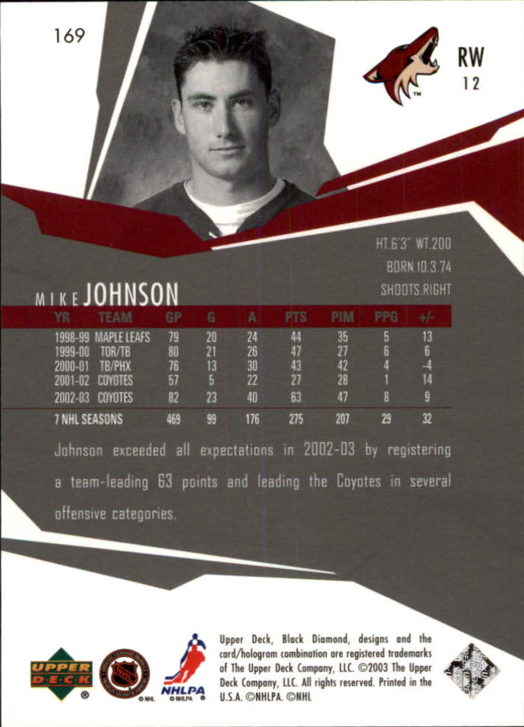 2003-04 Black Diamond #169 Mike Johnson