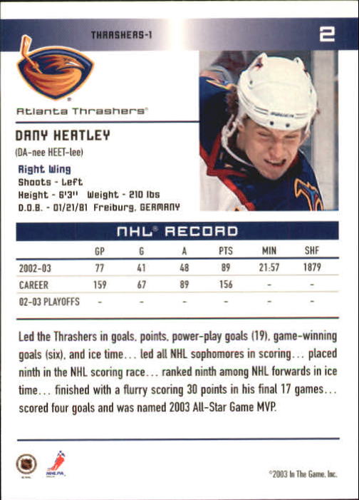 2003-04 ITG Action #2 Dany Heatley back image
