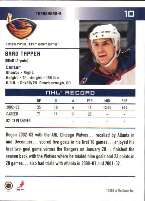 2003-04 ITG Action #10 Brad Tapper back image
