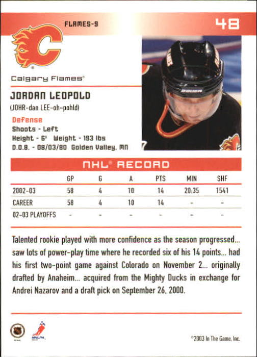 2003-04 ITG Action #48 Jordan Leopold back image