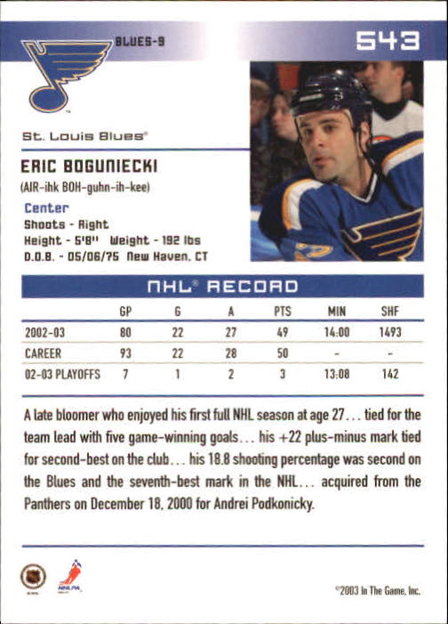 2003-04 ITG Action #543 Eric Boguniecki back image