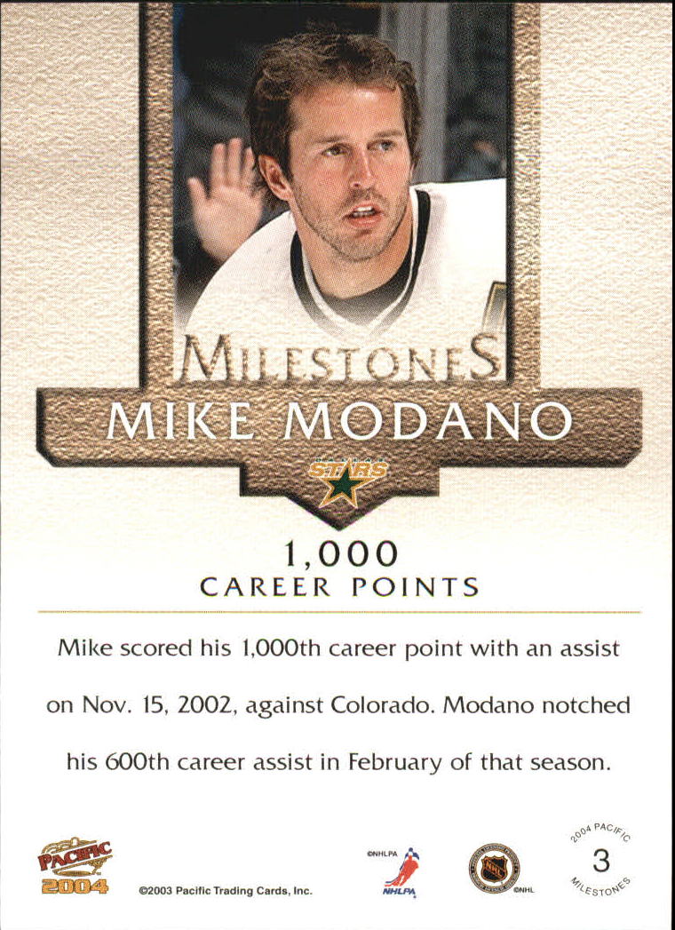 2003-04 Pacific Milestones #3 Mike Modano back image