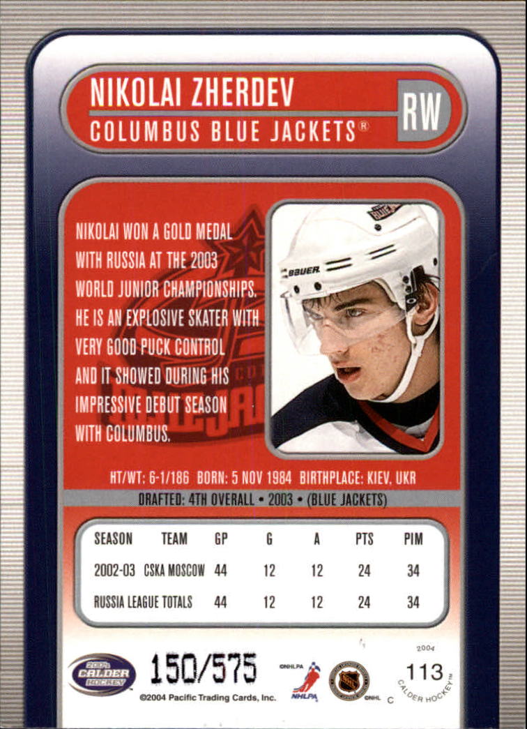 2003-04 Pacific Calder #113 Nikolai Zherdev RC back image