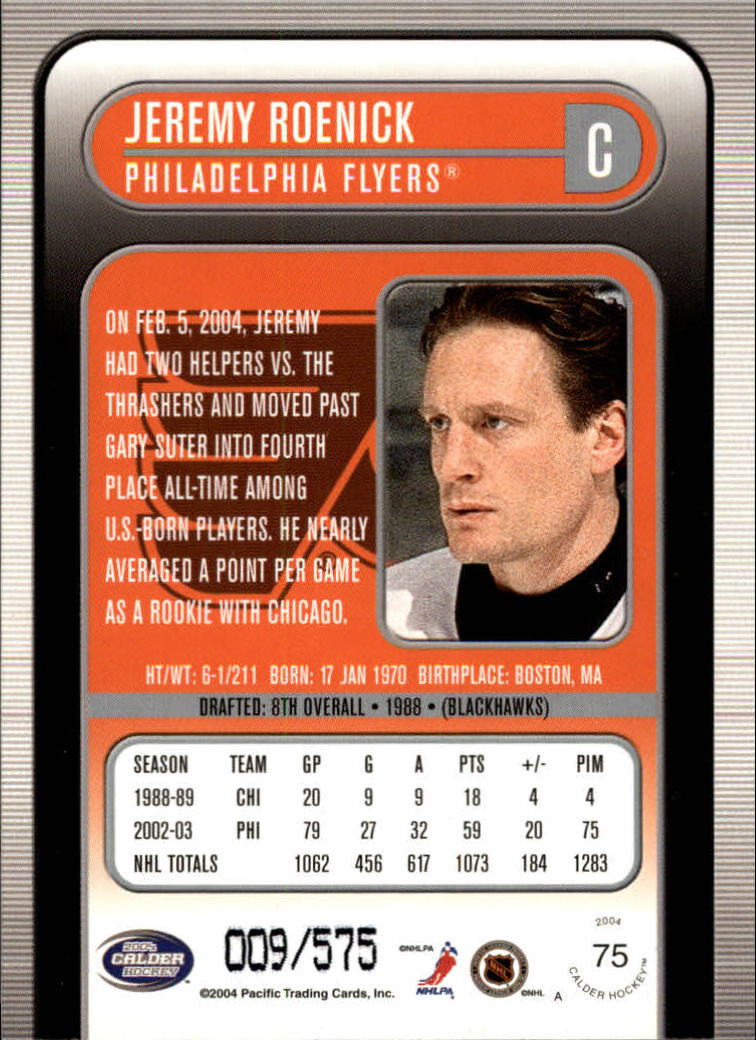 2003-04 Pacific Calder Silver #75 Jeremy Roenick back image