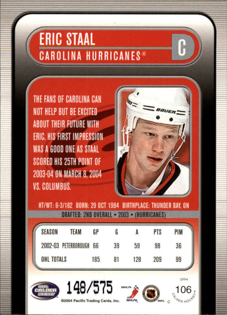 2003-04 Pacific Calder Silver #106 Eric Staal back image