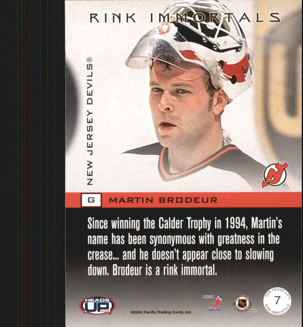 2003-04 Pacific Heads Up Rink Immortals #7 Martin Brodeur back image