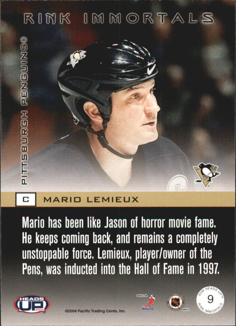 2003-04 Pacific Heads Up Rink Immortals #9 Mario Lemieux back image
