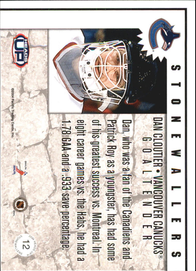 2003-04 Pacific Heads Up Stonewallers #12 Dan Cloutier back image