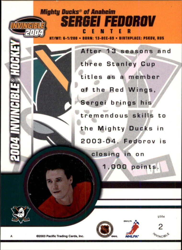 2003-04 Pacific Invincible #2 Sergei Fedorov back image