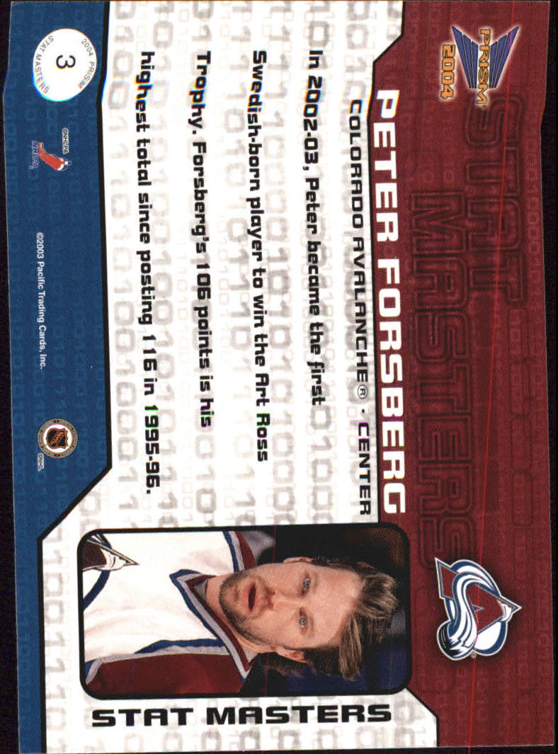 2003-04 Pacific Prism Stat Masters #3 Peter Forsberg back image
