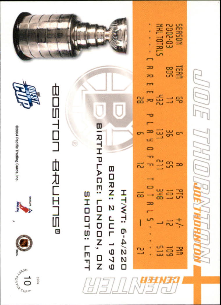 2003-04 Pacific Quest for the Cup #10 Joe Thornton back image