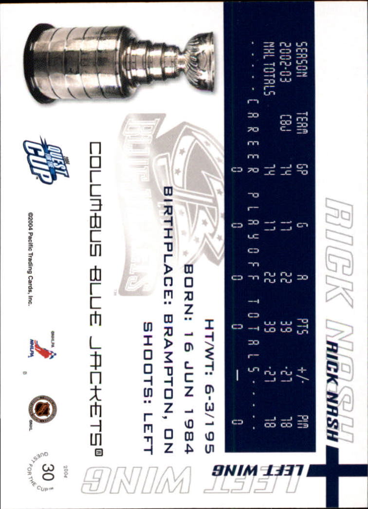 2003-04 Pacific Quest for the Cup #30 Rick Nash back image