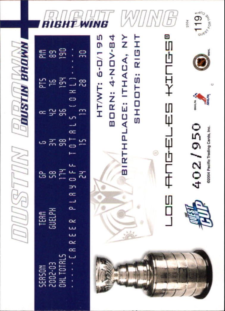 2003-04 Pacific Quest for the Cup #119 Dustin Brown RC back image