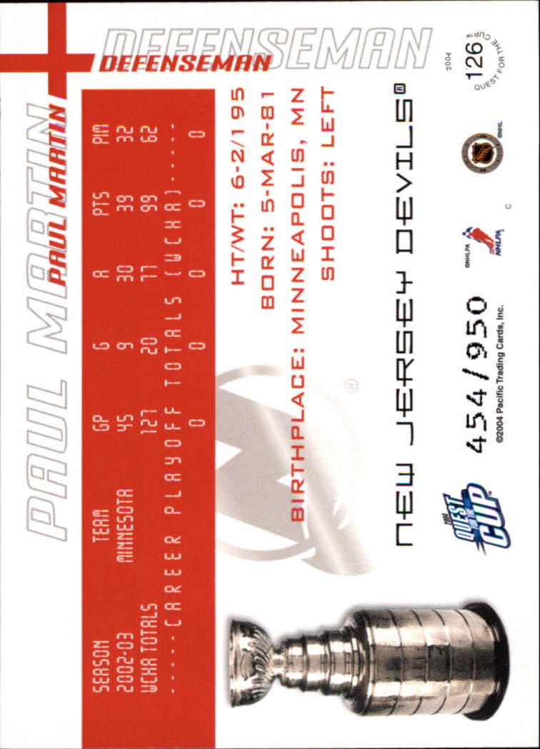 2003-04 Pacific Quest for the Cup #126 Paul Martin RC back image