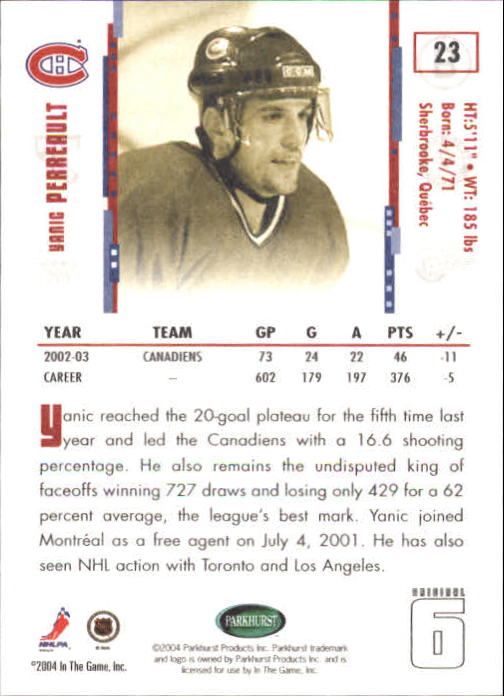 2003-04 Parkhurst Original Six Montreal #23 Yanic Perreault back image
