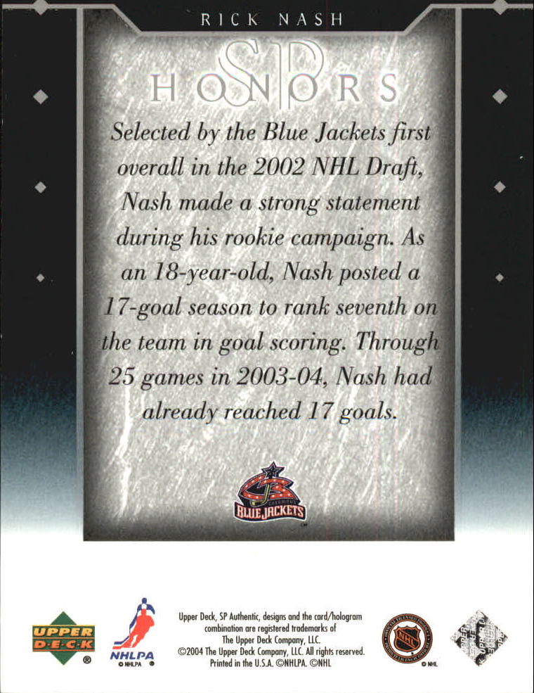 2003-04 SP Authentic Honors #H21 Rick Nash back image