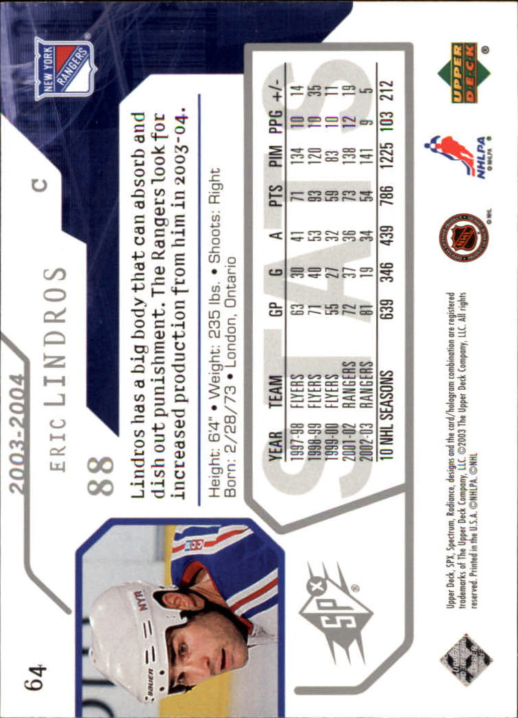 2003-04 SPx #64 Eric Lindros back image