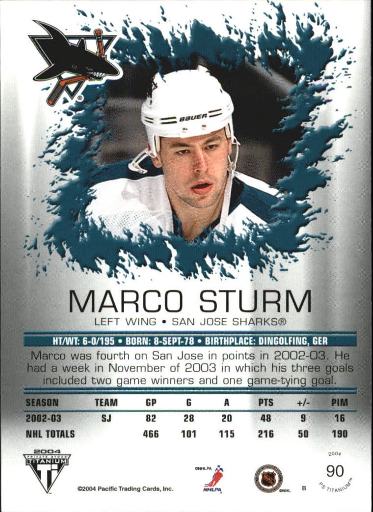 2003-04 Titanium Retail Jersey Number Parallels #90 Marco Sturm back image