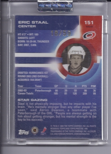 2003-04 Topps Pristine Refractors #151 Eric Staal R back image