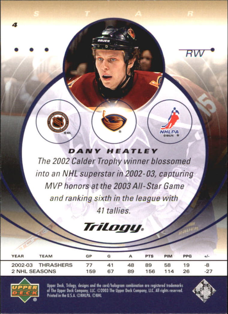 2003-04 Upper Deck Trilogy #4 Dany Heatley back image