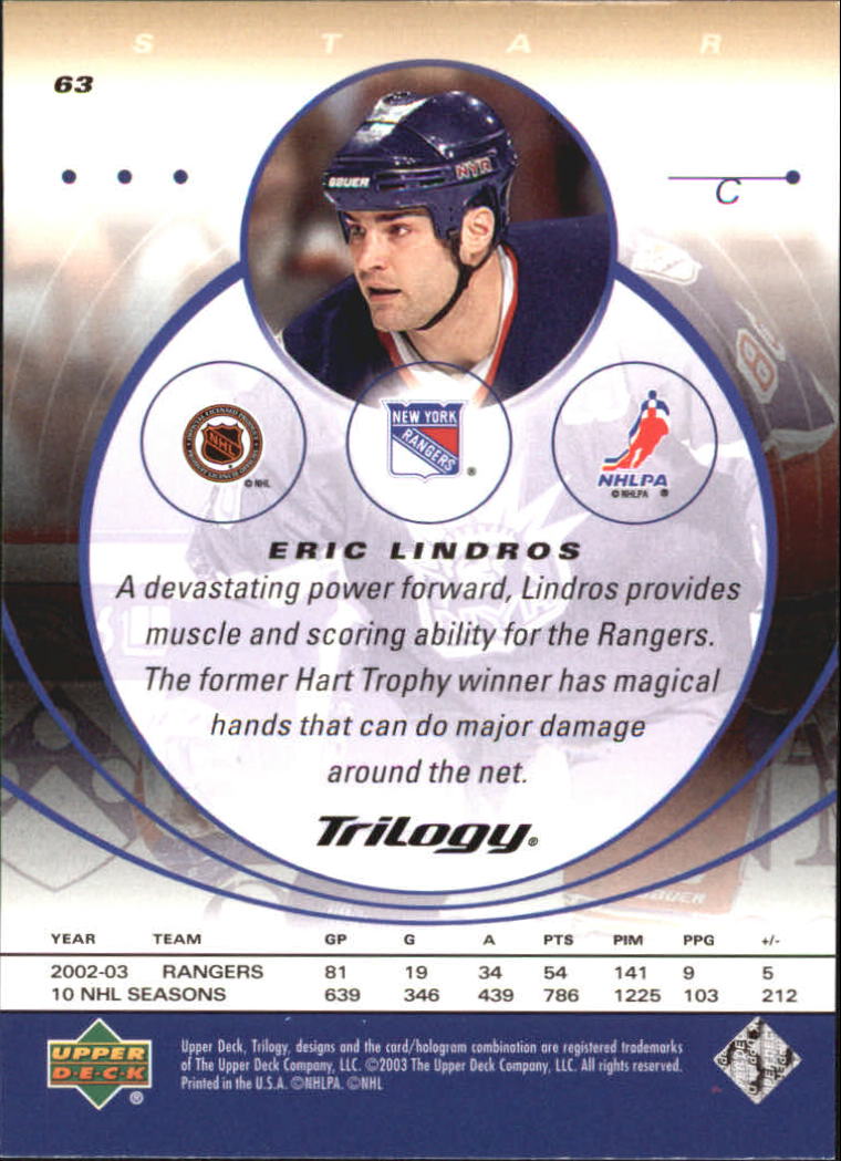 2003-04 Upper Deck Trilogy #63 Eric Lindros back image